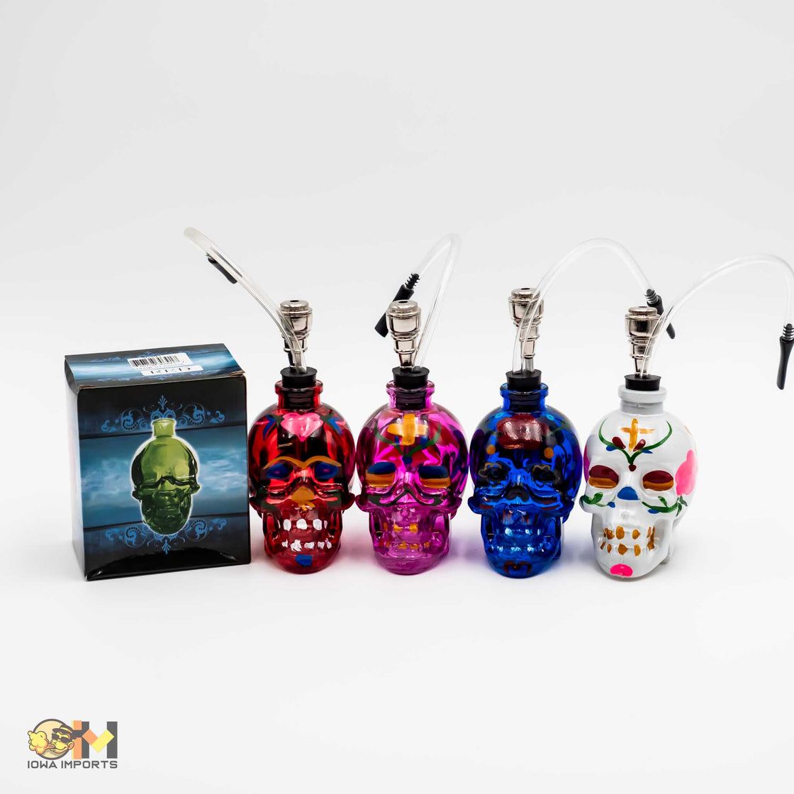 30391/Mini Skull glass bong/assorted color-individual box/5"T