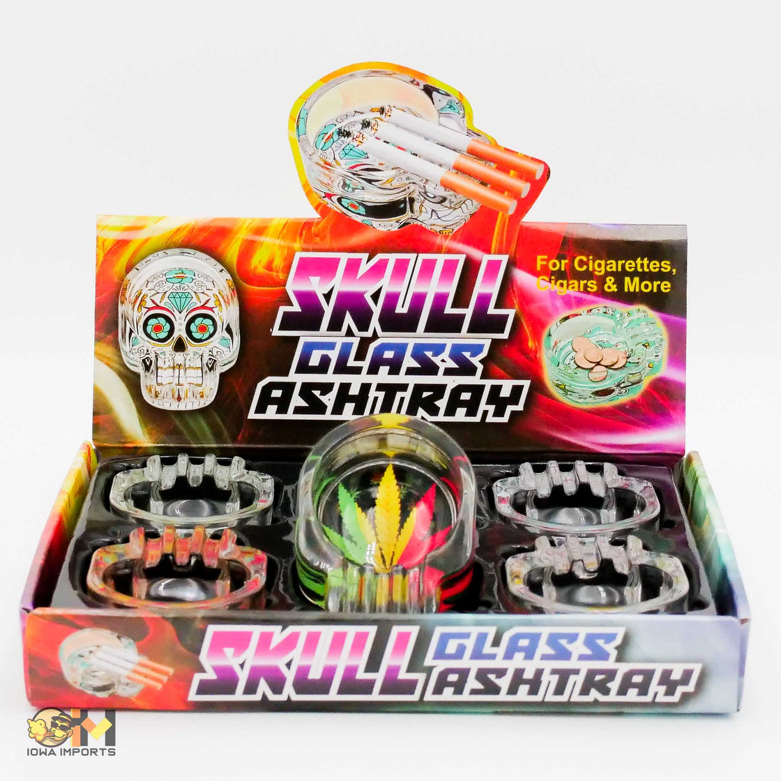 Skull Glass Ashtray 6ct