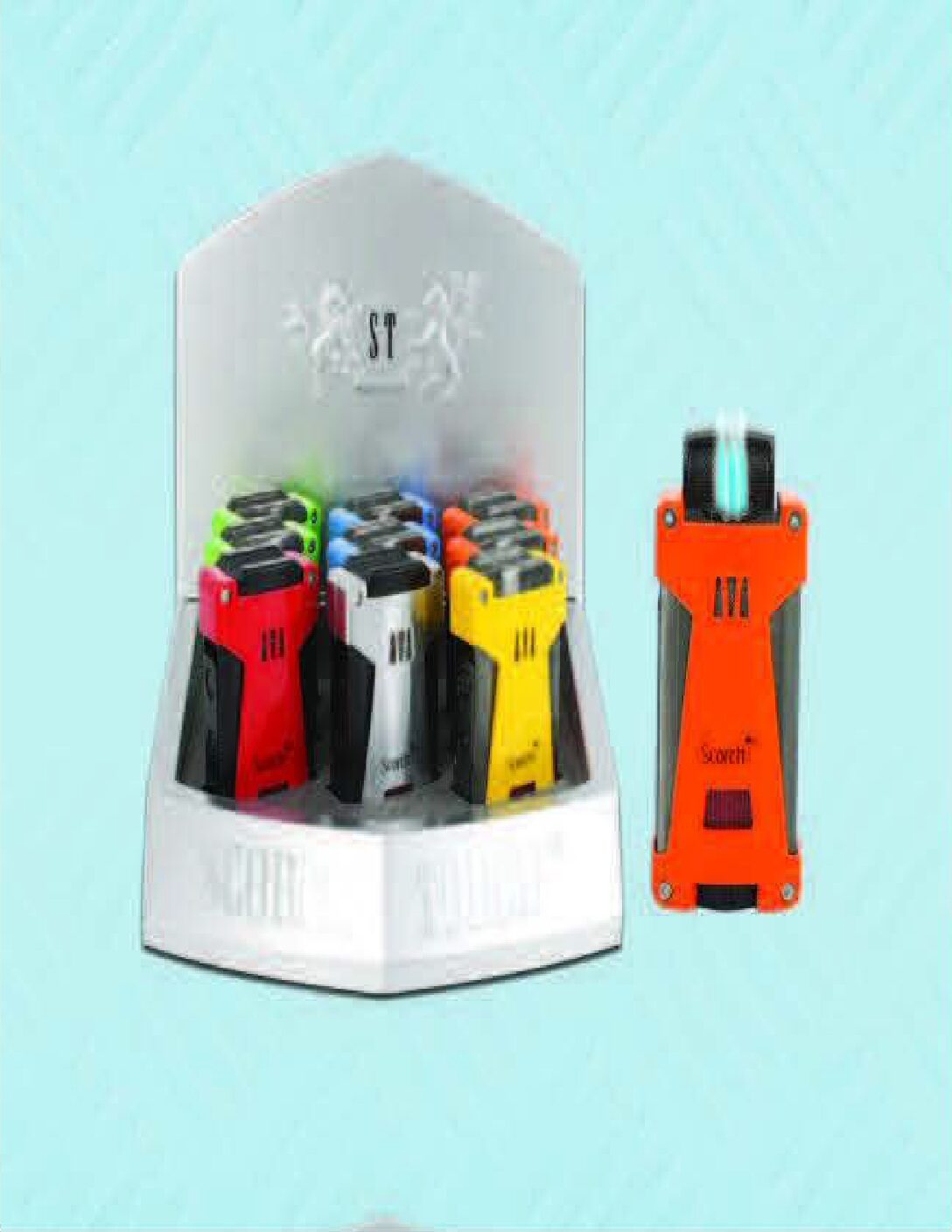 61814-3T/Scorch Torch/3T Smoth side press cigar lighter w/built-in cigar holder & punch/9ct