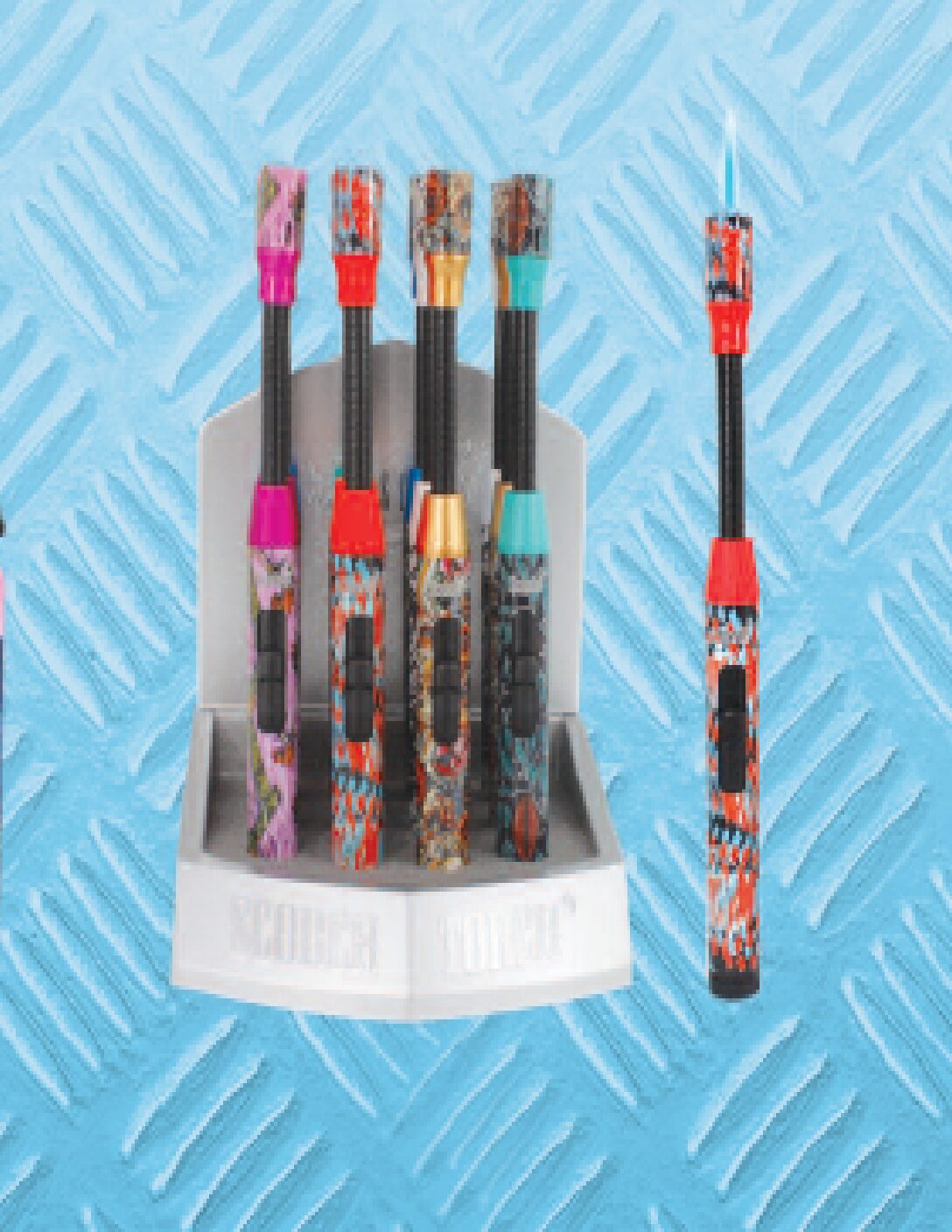 61819-1/Scorch Torch/Pencil torch w/bendable head/vibrant pattern design/12ct