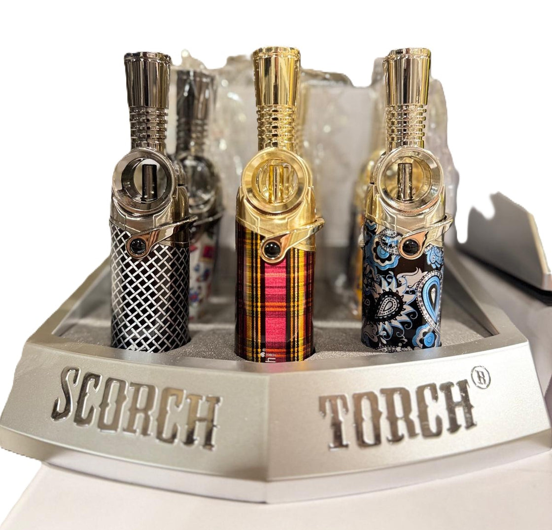 61833 - Scorch torch / Adjustable Torch /Trigger lock/Assorted Design 9ct/Display