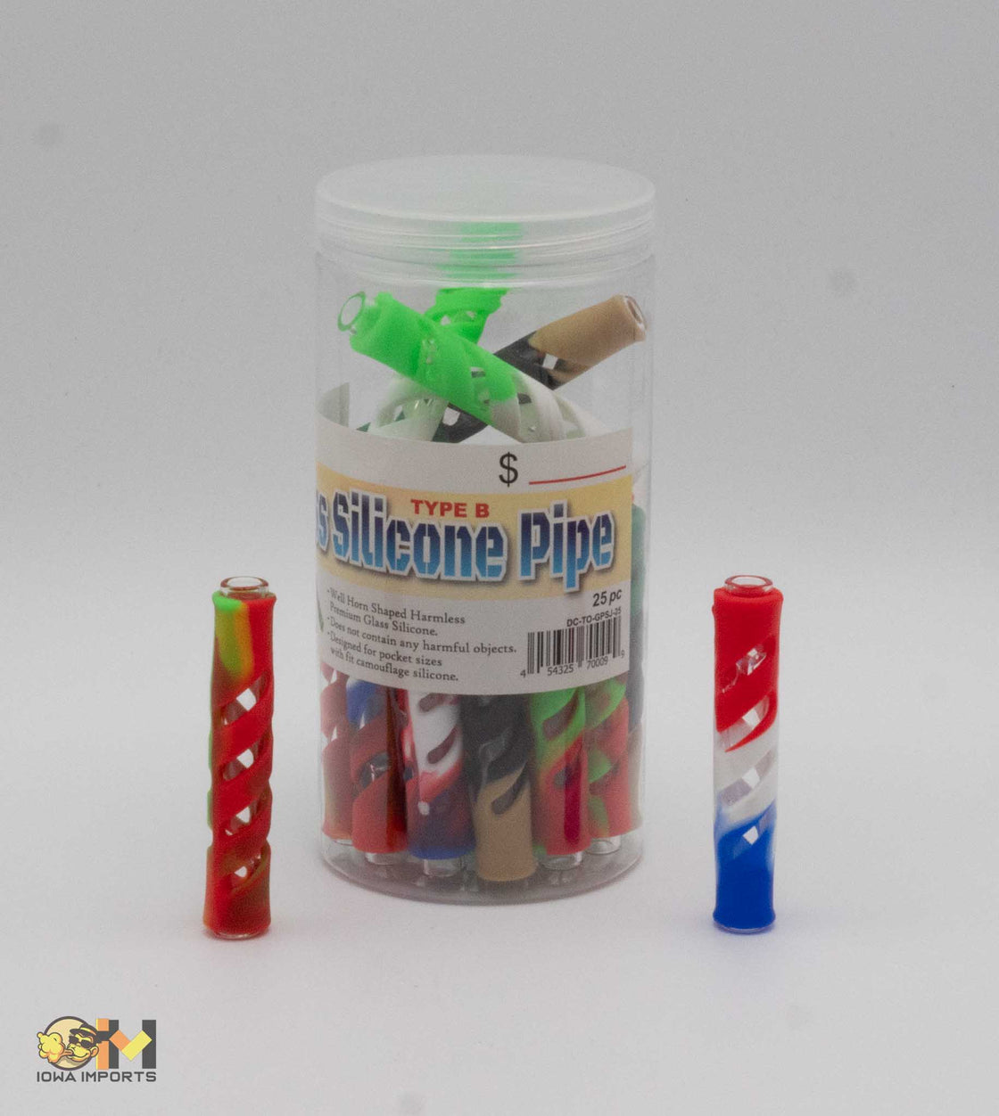 GLASS SILICONE PIPE STRAIGHT IN A JAR 25 CT