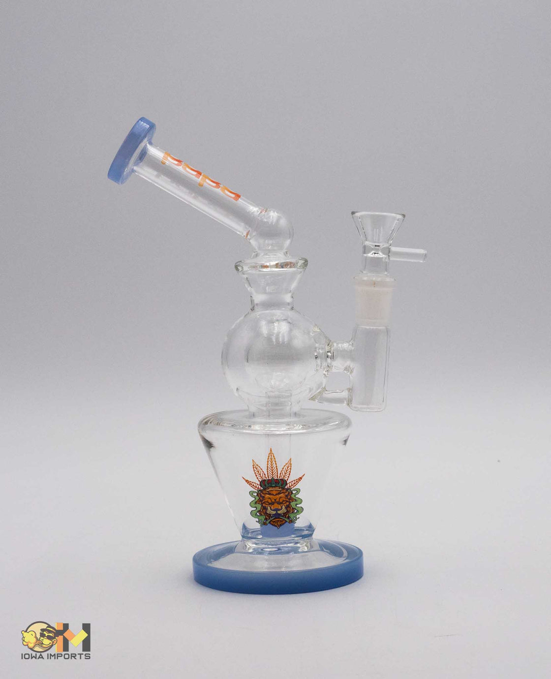 DOUBLE VASE BUBBLER WITH BENT MOUTHPIECE SLIME BLUE-ST003
