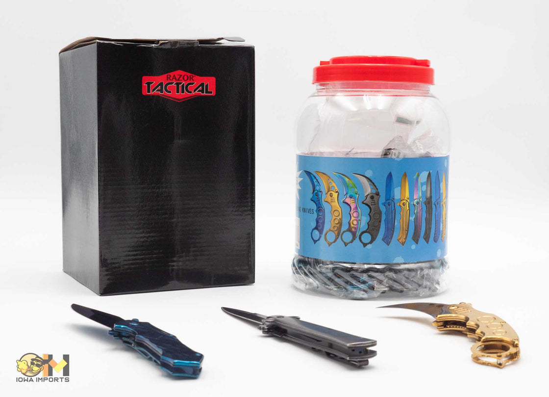 RAZOR TACTICAL KNIFE JAR 48CT ASSORTED