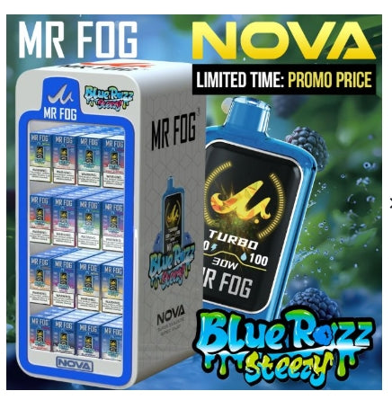 MR FOG NOVA 5% DISPOSABLE (3200ML) BLUE RAZZ STEEZY SERIES 36K PUFFS 160CT/ DISPLAY