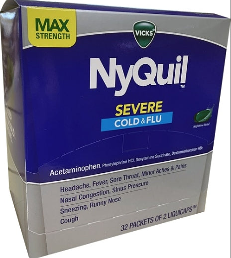NYQUIL SEVERE COLD & FLU 32PACKETS OF 2 LIQUICAPS