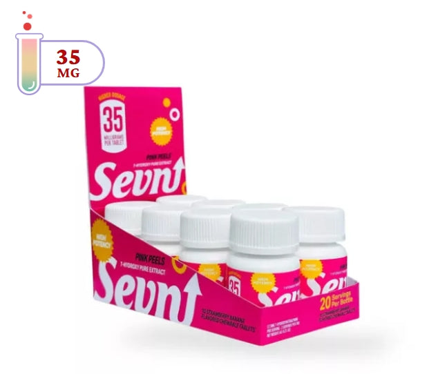 Sevn Pink Peels 7OH Kratom Extract Strawberry Banana Chewable Tablets  350mg – 10ct (35mg/tab) 8Ct/Display
