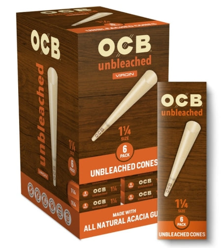 OCB Unbleached Virgin Cones - 1 1/4 Size [6pk] 24 Boxes