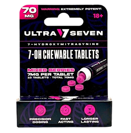 ULTRA 7 SEVEN KRATOM HYDROXYMITRAGYNINE CHEWABLE 7MG PER TABLET 10PK 6CT/ BOX