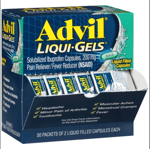 Advil Liqui Gels Solubilized Ibuprofen Capsules 50 packets 200Mg
