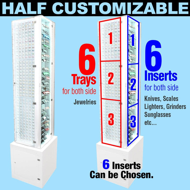 LED FLOOR SET SIDE 1: MICROWAVE X 72 PAIRS CUBIC ZIRCON X 144 PAIRS SIDE 2: LIP & EYE X 72 PC TONGUE X 54 PC BELLY DANGLE MIX X 54 PC SIDE 3: WATCH X 16PC & KNIVES X 16PC SIDE 4: KNIVES X 24PC