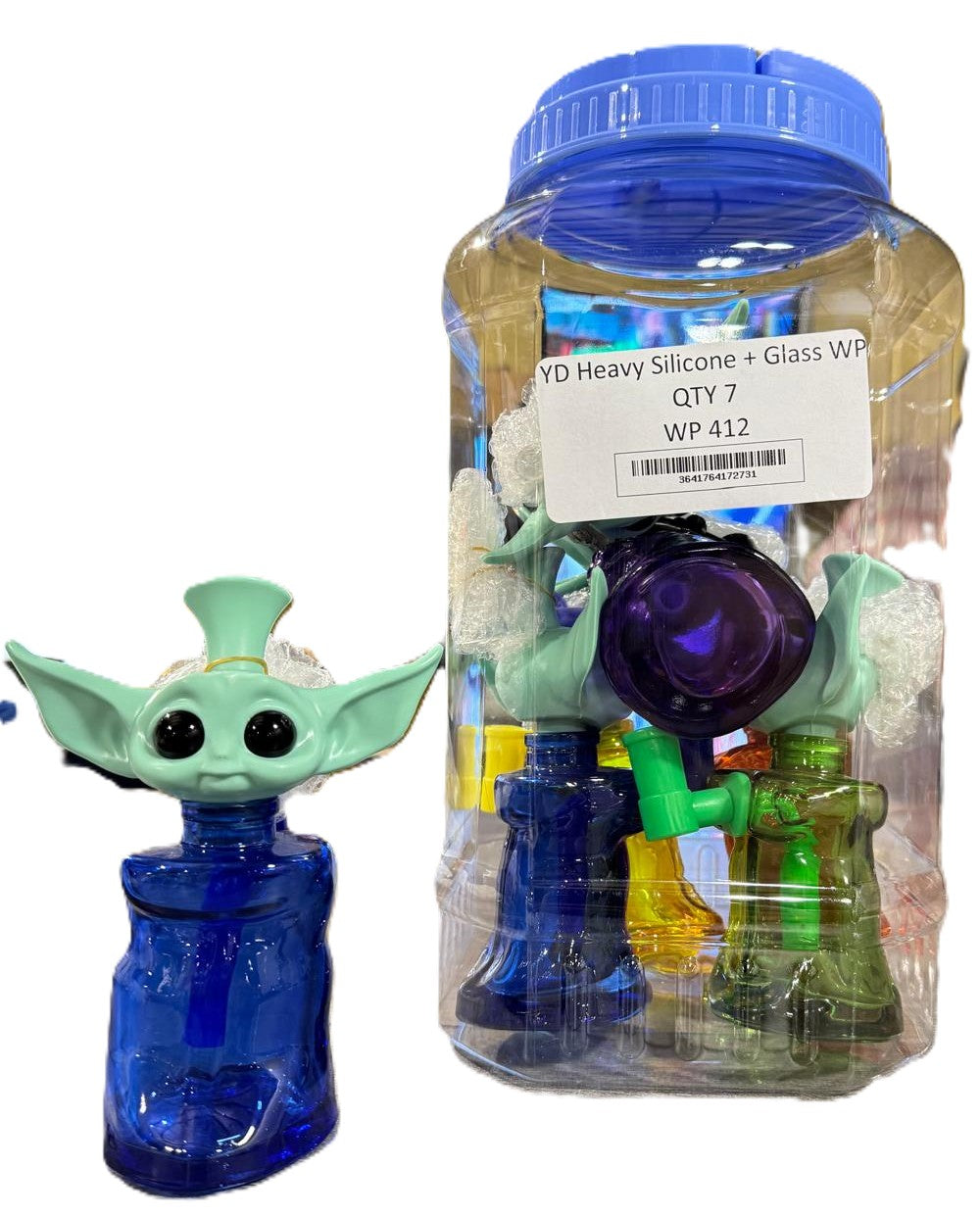 WP412- YD Heavy Silicon + Glass Water Pipe 7ct/Jar