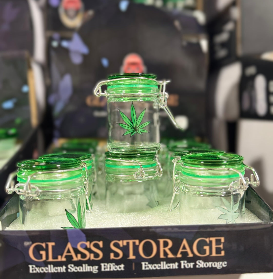 Jar 102- Medium Glass Jar with wire locker 12ct/Display