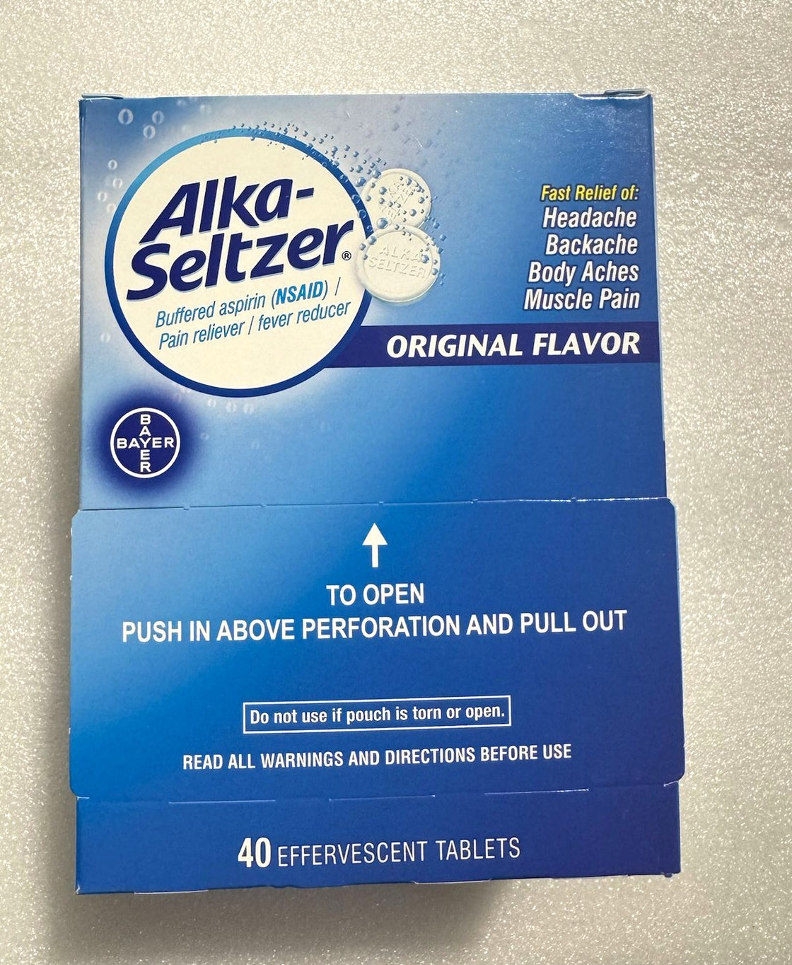 Alka Seltzer Buffered Aspirin 20PouchesOF 2 Effervescent Tablets