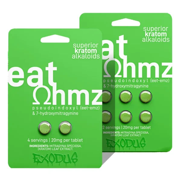 EAT OHMZ BY EXODUS LIME GREEN PSEUDO + 7-HYDROXY KRATOM 20MG 6PK TABLET 6CT/ BOX
