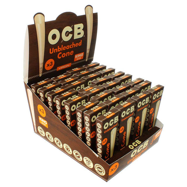 OCB Virgin Unbleached King Size Cones, 3 Pack 24 Boxes