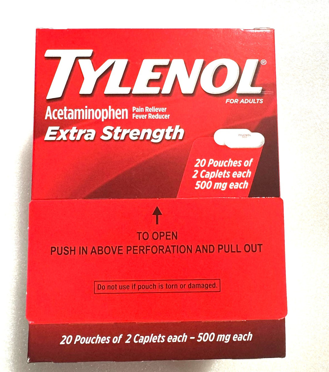 Tylenol Extra Strength 50 Pouches of 2 Caplets each-500mg each