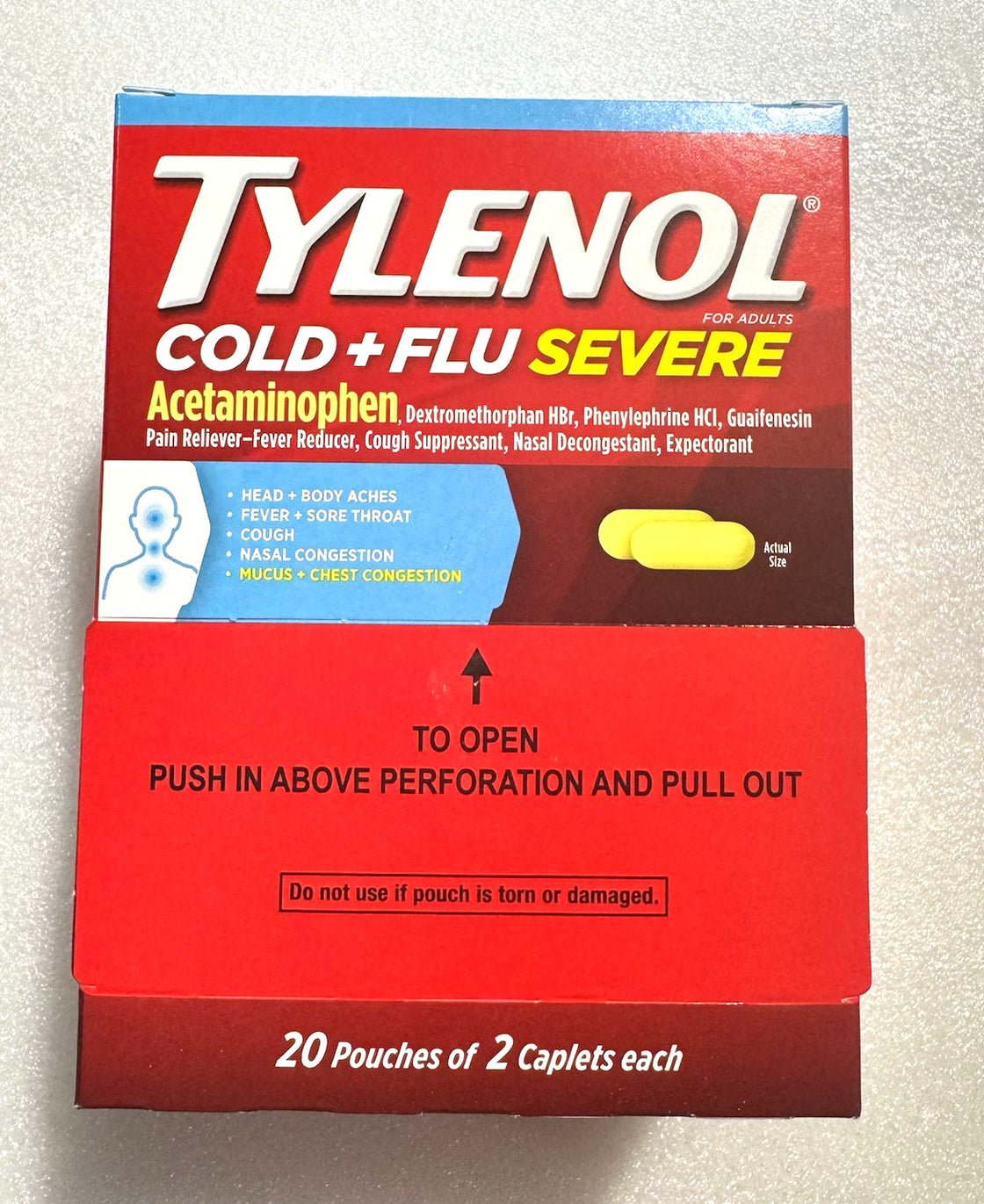 Tylenol Cold + Flu Severe 20Pouches of Caplets Each