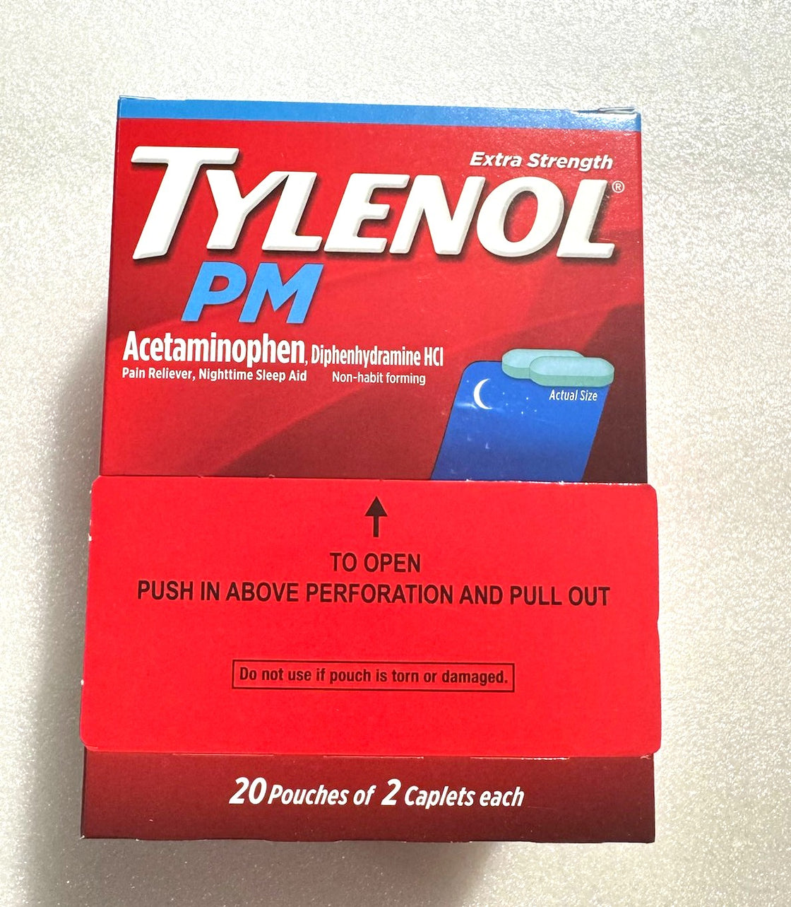 Tylenol Extra strength PM 20 pouches of 2 caplets Each
