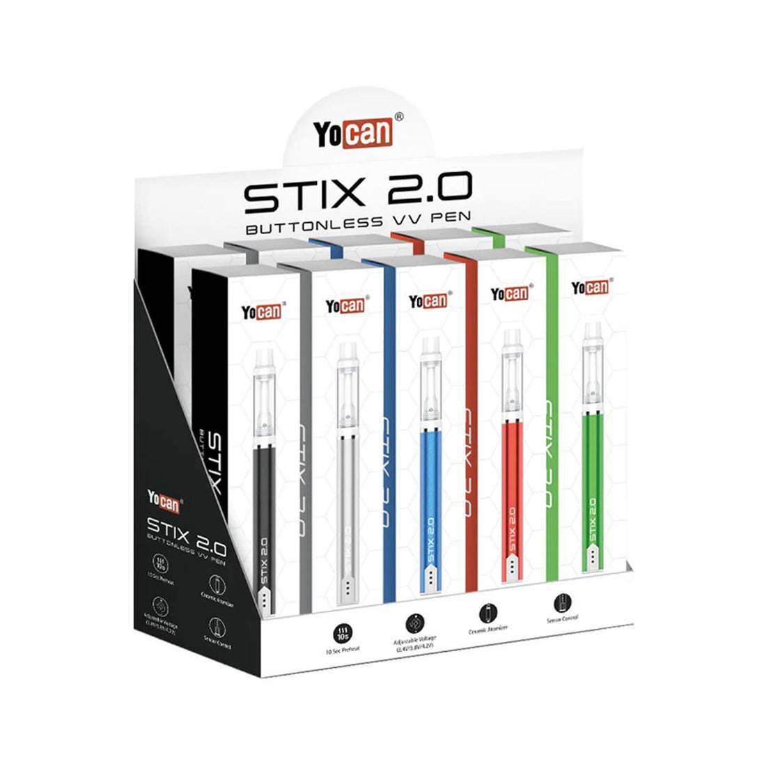 YOCAN STIX 2.0 BUTTONLESS VV PEN 350mAh KIT 10CT/BOX